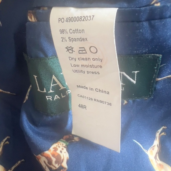 Lauren Ralph Lauren navy corduroy blazer men's 48R sports coat brown elbow patch - Picture 8 of 8